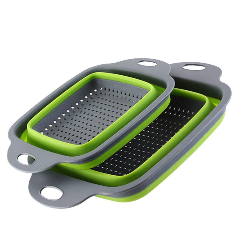2-Pack Collapsible Colanders with Handles with Extendable 9-1/2 Inch &11-1/2 Inch Folding Kitchen Vegetable Basket Handles Perfect for Draining Pasta Vegetable fruit